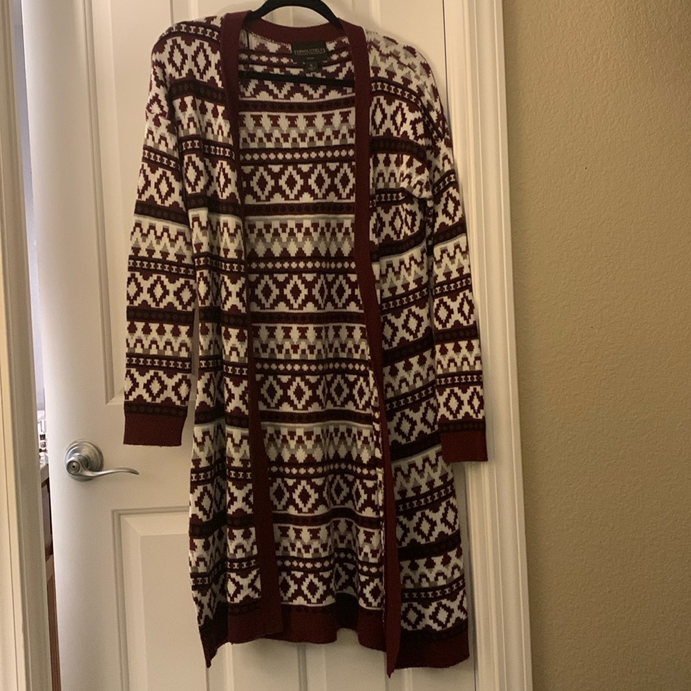 Aztec printed maroon long cardigan S